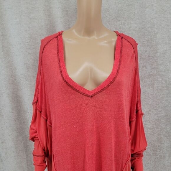 We the Free Oversized Vneck Dolman Sleeve Tunic Dress Linen Blend - Picture 2 of 12